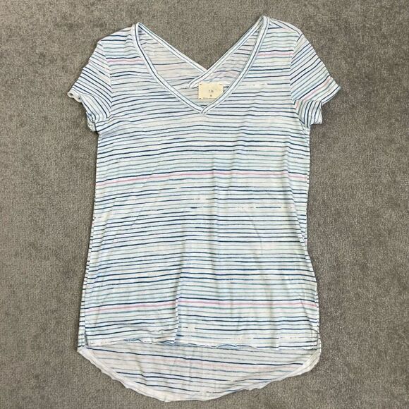 T. LA Women XS Striped Short Sleeve Casual Stretch Knit Anthropologie Top Shirt - Picture 1 of 5